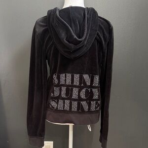 Juicy Couture Black Velour Hoodie with Sparkle Text